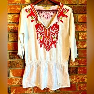 Kyra Anthropologie Embroidered Embellishments Cotton Tunic Blouse Size S